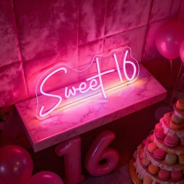 Imagem de Neonawall Neon Sign for Wall Decor Light Up Letters Led Sign Birthday Party Gifts Led Decorative Night Signs Room Decorations Supplies 16th Birthday Party Signs for Home Dorm Bedroom Bar (Sweet 16)