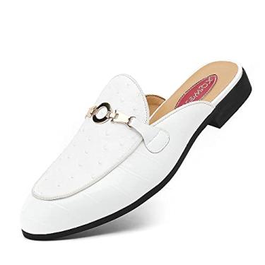 Imagem de XQWFH Sandália mule masculina sem cadarço com fivela dourada, sapato casual de couro moderno com costas nuas, Branco, 12