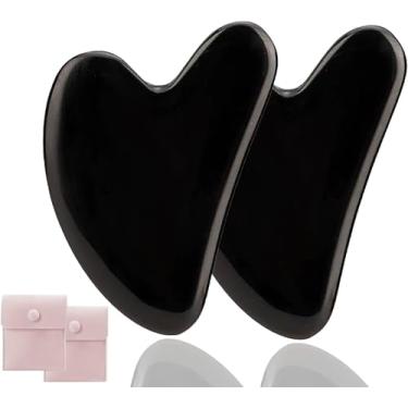 Imagem de 2 ferramentas faciais para Gua Sha, bastões de massagem manual para esculpir a linha da mandíbula e reduzir o inchaço, ferramenta de massagem facial, ferramenta de cuidados com a pele, preto