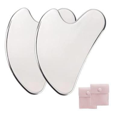 Imagem de 2 peças de aço inoxidável Gua Sha ferramentas faciais guasha para rosto metal gua sha massagem cutânea guasha ferramenta de beleza para olhos corporais massageador cuidados com a pele presentes de dia