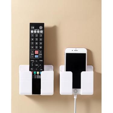 Imagem de 2 peças de suporte de telefone montado na parede com adesivo, suporte de telefone autoadesivo para chuveiro, carregamento, armazenamento de controle remoto, branco