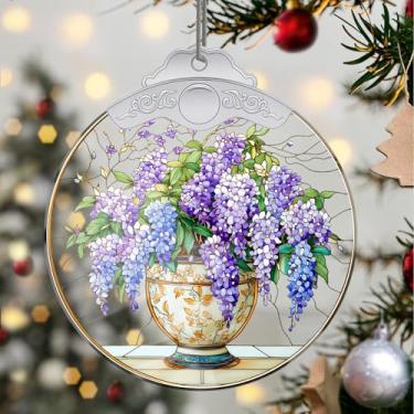 Imagem de Enfeites de Natal, flores de cristal, enfeites de árvore de Natal feitos à mão, decoração de carro e casa - presentes de Natal, decoração de artesanato em acrílico, ideias de troca de presentes para