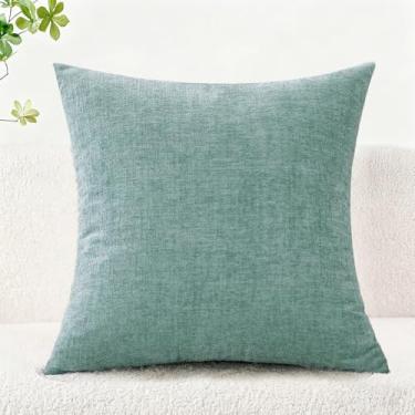 Imagem de Capas de travesseiro de chenille 45 x 45 cm - laranja queimado sólido para sofá, sofá (verde claro)