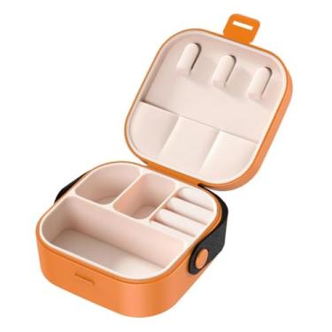 Imagem de 1 caixa de joias quadrada de cola macia para anéis e brincos, caixa de armazenamento portátil multifuncional para carregador de cabo de dados (laranja)