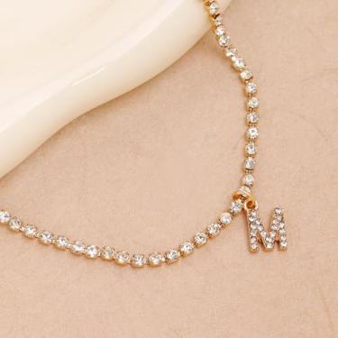 Imagem de Tornozeleira banhada a ouro com strass em camadas para mulheres, corrente de elos empilháveis de zircônia cúbica com inicial ajustável, presente de joias para festivais de moda., Medium, Latão, Sem
