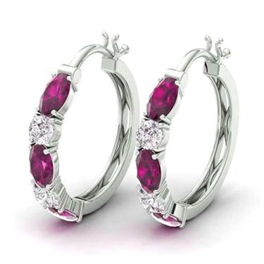 Imagem de Brinco de argola de zircônia cúbica azul banhado a ouro branco elegante para mulheres, casamento, festas noturnas, leve, minimalista, presente para ela, 2inch, Cobre, Sem pedra preciosa