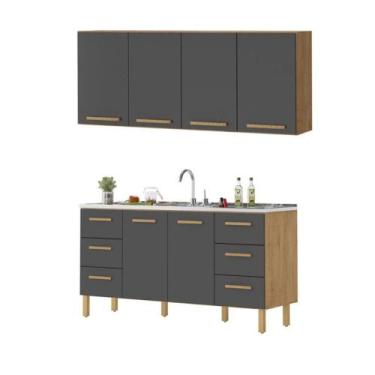 Imagem de Armário de Cozinha com Balcão Belém 2 portas 6 gavetas Amêndoa Grafite