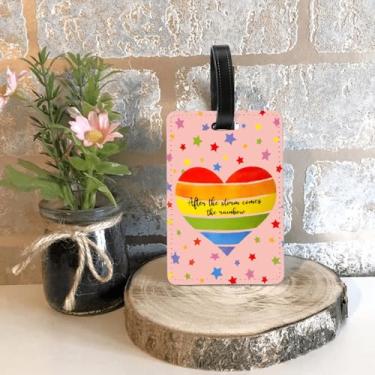 Imagem de Etiqueta de bagagem personalizada para homens e mulheres, frases criativas, etiqueta de bagagem engraçada PU - After The Storm Comes The Rainbow