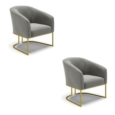 Imagem de Kit 02 Poltronas Suede Base Industrial Dourada Grafite