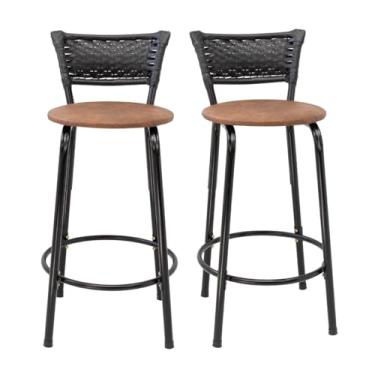 Imagem de Kit 2 Banco Para Bancada Cozinha Gourmet Estrutura Preta Encosto Junco Preto Balcão Ilha Bar Banqueta 60cm Itagold (Assento Marrom Claro)