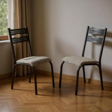 Imagem de Kit 2 Cadeiras de Aço com Assento Estofado Luna - Preto e Manteiga