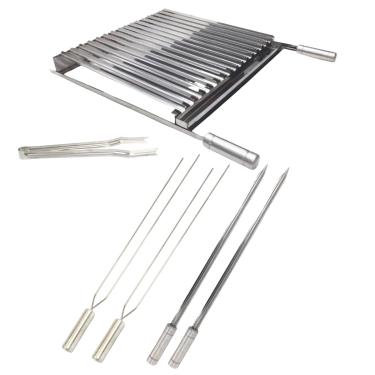 Imagem de Grelha Argentina Inox Churrasco 60x50 + 4 Espetos + Pegador