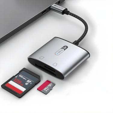 Imagem de Leitor De Cartão Sd e Micro Sd Com Conector Usb-C 3.0 Adaptador Otg De Alumínio Em Alta Velocidade Para Notebook Celular Tablet E Câmeras Acessório Profissional Para Fotografia E Vídeo