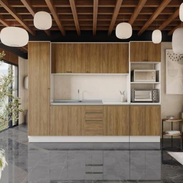 Imagem de Cozinha Modulada Celeste Kappesberg 100% Mdf Branco-nogueira 300cm