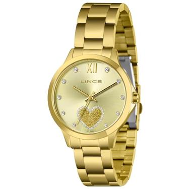 Imagem de Relógio Feminino Lince Dourado Coração Glitter Luxo Original Lrg4808l40 Cckx