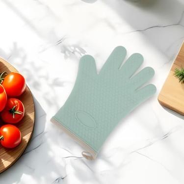 Imagem de Generic 1 peça de luvas de forno de 5 dedos luva de forno apenas lavagem à mão agulha de silicone algodão verde 27,5 x 20,5 cm