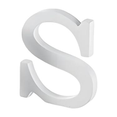 Imagem de Generic Letras de madeira branca com superfície lisa, placa de mesa moderna e, decorativa para decoração de fazenda, festas, sala de jantar e, S