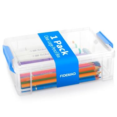 Imagem de Caixa de lápis de plástico transparente – empilhável extra grande com tampa segura, caixa organizadora rígida para giz de cera, marcadores, canetas, sala de aula e escritório (azul)