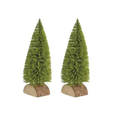 Imagem de Kit 2 Mini Arvore de Natal 18cm Pinheiro Base Tronco Madeira Decoracao Natalina Premium