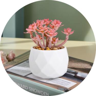 Imagem de Plantas suculentas artificiais falsas para mesa, suculentas falsas realistas em vasos de plástico, mini decoração de suculentas coloridas para quarto, banheiro, escritório, prateleira (rosa A)