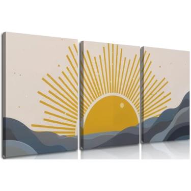 Imagem de Frimeeme Conjunto de 3 peças de arte de parede Boho Sun Modern Sun, 30 x 40 cm cada emoldurado, para sala de estar/escritório/quarto/quarto de crianças