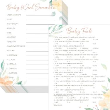 Imagem de 55 peças, jogos de chá de bebê, confusão de palavras e fatos de curiosidades com teclas de resposta, cartão de jogo de dupla face, divertido, chá de bebê, jogos de festa gênero neutro para meninas ou