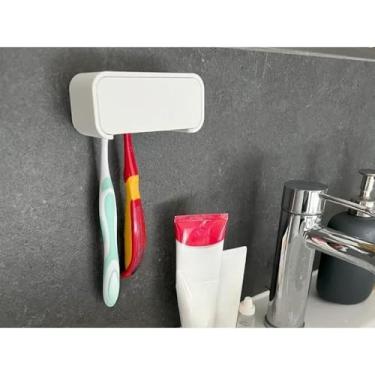Imagem de Porta Escovas de Dente Parede – Fixação Sem Furo – Suporte Para 4 Escovas + Fita Dupla Face Forte(Branco,2 Escovas)