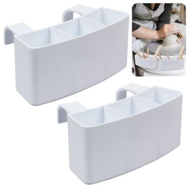 Imagem de WEBEEDY Suporte de ferramentas de cerâmica organizador de roda de cerâmica com compartimentos ajustáveis Rack universal de armazenamento de plástico branco para esculpir ferramentas de argila cerâmica