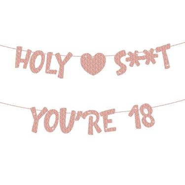 Imagem de Holy Sh*t You're 18 Glitter Banner decorações de aniversário de 18 anos para meninas 18º rosa sinal de aniversário decorações de festa lembrancinhas e suprimentos