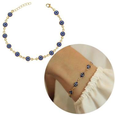 Imagem de Pulseira olho grego banhada em ouro 18k feminina delicada - Morganitte