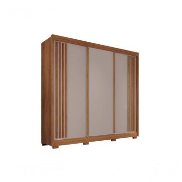 Imagem de Guarda-roupa Casal Sem Espelho 3 Portas 4 Gavetas Atenas Com Pés 100% Mdf Salleto Cinamomo/off White