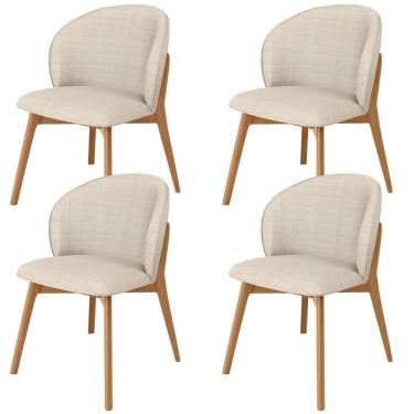Imagem de Kit 04 Cadeiras De Jantar E Estar Living Estofada Mia L02 Linho Palha - Lyam Decor