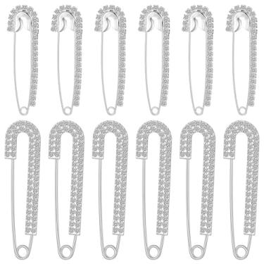 Imagem de Yuomeaz 12 broches prateados, broche de segurança para mulheres, alfinetes decorativos de segurança de strass grandes para blazer, roupas, chapéus, xaile (2 estilos)