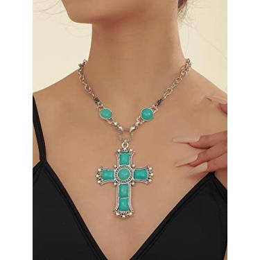 Imagem de Boho turquesa cruz elegante estilo ocidental colar pingente design para mulheres