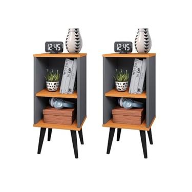 Imagem de Kit 2 Mesinha de Cabeceira para Quarto Charme Retrô (Cinza)