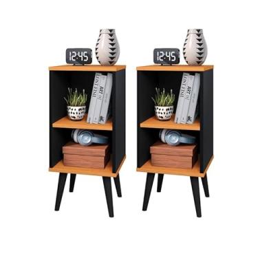 Imagem de Kit 2 Mesinha de Cabeceira para Quarto Charme Retrô (Preto)