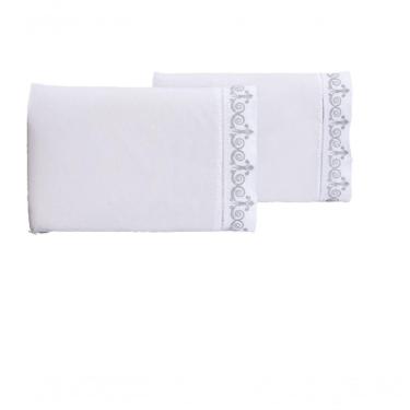 Imagem de Jogo Lençol Padrão Quarto Casal Bordado 3 Peças Branco Cinza