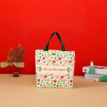 Imagem de Sacolas de Natal para mulheres, bolsas de lona grandes com estampa de Feliz Natal, presentes de Natal ecológicos e decoração de festa
