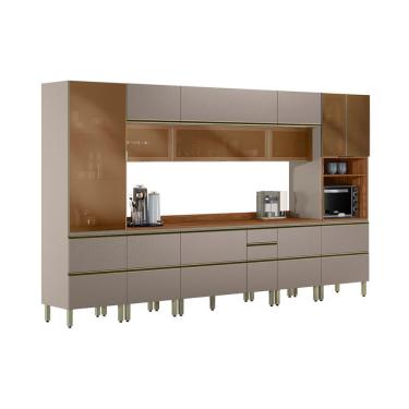 Imagem de Cozinha Completa com 6 Vidros Reflecta Proença 12 Portas 10 Gavetas Bege e Nogueira