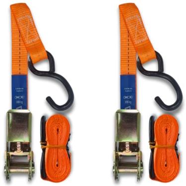Imagem de Kit 2x Cinta Catraca 800kg Reforçada Gancho S de Aço Emborrachado Amarração Carga Moto Camionete Caminhão Alta Durabilidade