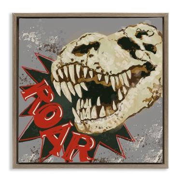 Imagem de Stupell Industries Roar Dinosaur Skull Black Framed Floater Canvas Wall Art, design por Connie Summers, 18 x 18
