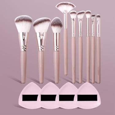 Imagem de Conjunto de pincéis de maquiagem de 13 peças com esponja para base, blush, sombra e destaque, vegano, adequado para iniciantes (café rosa)
