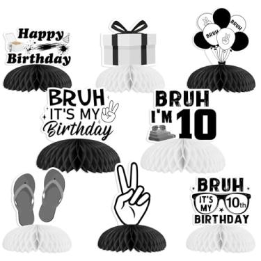 Imagem de Wonmelody Burh It's My 10th Birthday Decorations 8Pcs Black Bruh Its My Birthday Honeycomb Centerpieces Bro Im 10 Bday Decor Happy 10th Bday Table Decor Funny Boy Teenager Supplies for Boys