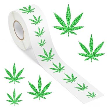 Imagem de BHronony Adesivos de maconha de erva daninha para adultos - 1 rolo 1000 peças de decoração de decalque de erva daninha verde, etiqueta de vinil de folha fofa para laptop, garrafa de água, carro