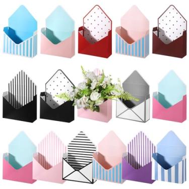 Imagem de 16 caixas de embalagem de envelope de buquê de flores, sacos de flores dobráveis estilo carta para floristas, presente ideal para casamentos, formaturas, dia dos namorados, dia das mães e festas