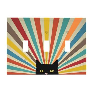 Imagem de JDAKHD Boho Vintage Retro Rainbow Light Switch Cover Plate Cute Cat 3 Gang Placa de Parede Decorativa Colorida Abstrata Tripla Placa Elétrica Faceplate Banheiro Quarto Cozinha Decoração