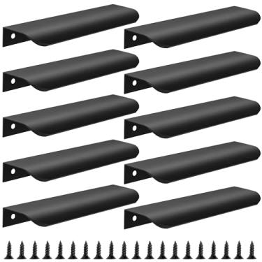 Imagem de Vancoho Pacote com 10 puxadores de dedo pretos para armários, puxadores de gaveta de borda de 15 cm ocultos modernos de alumínio para porta de armário de cozinha, preto fosco