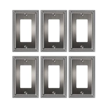 Imagem de TREEWELL Pacote com 6 placas decorativas para tomadas, placas decorativas para interruptores e tampas de tomada, placas de parede de metal prata antiga para tomadas elétricas