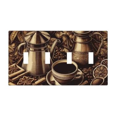 Imagem de LuHuoLu Placa decorativa para interruptor de luz, vintage, grãos de café, chávena de folha, 4 grupos, placa de parede, grande, quadriciclo, interruptor, placa jumbo para cozinha, decoração de casa