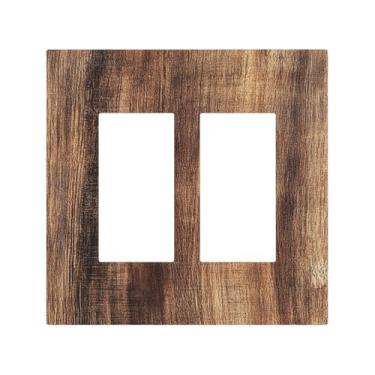 Imagem de Naiqadnehz Capas decorativas vintage rústica marrom grão de madeira 2 gangues duplo GFCI Rocker painéis elétricos de parede placa de cobertura para quarto de fazenda decoração de casa de fazenda